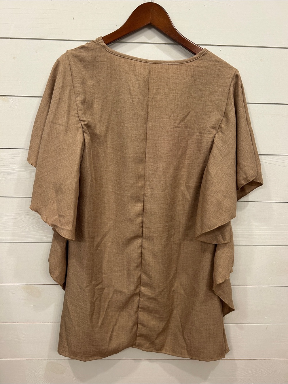 Women’s V-Neck Ruffle Sleeve dress or tunic in Light Brown - Picture 5 of 8